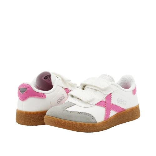 Sneakers bianca e rosa con velcro 2