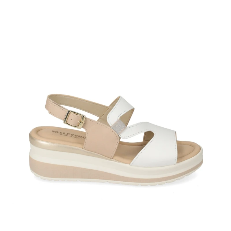 VALLEVERDE - Sandalo bianco e beige con zeppa - vgi302m