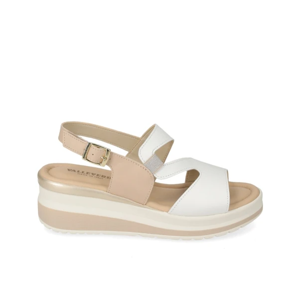 VALLEVERDE - Sandalo bianco e beige con zeppa - vgi302m