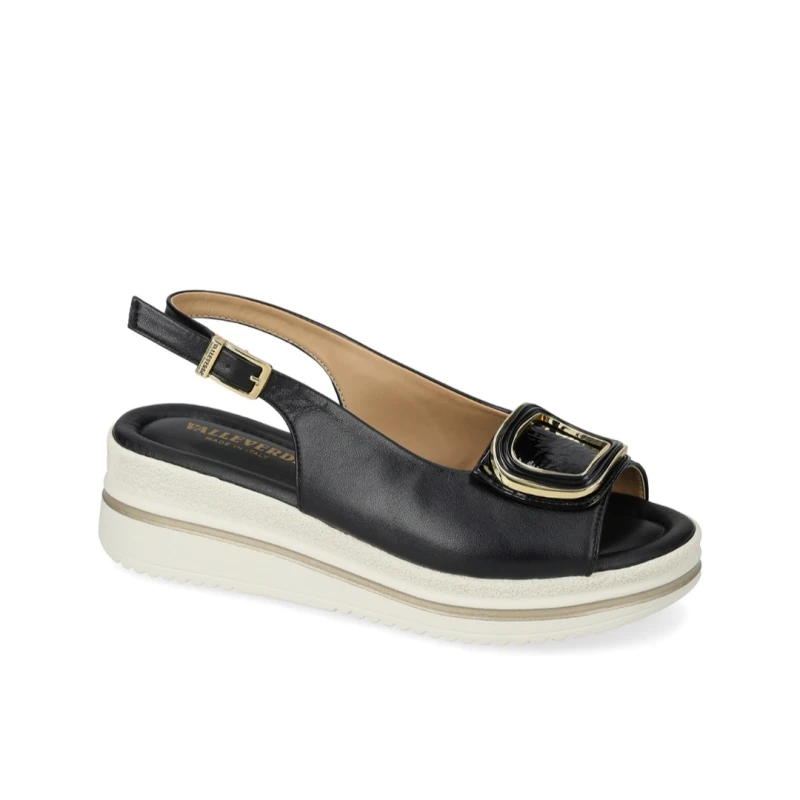 VALLEVERDE - Sandalo nero con zeppa - v32104