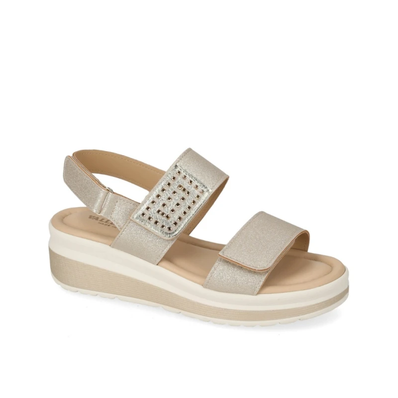 VALLEVERDE - Sandalo platino con strass e zeppa - vmi104m