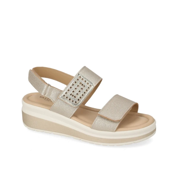 VALLEVERDE - Sandalo platino con strass e zeppa - vmi104m