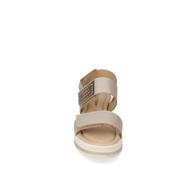 VALLEVERDE - Sandalo platino con strass e zeppa - vmi104m