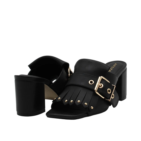 APEPAZZA - Sandalo mule con frangia e fibbia - 