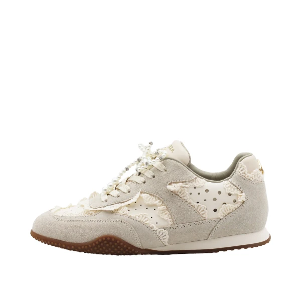 APEPAZZA - Sneakers crema con macrame' e perle - s6tulip01/per