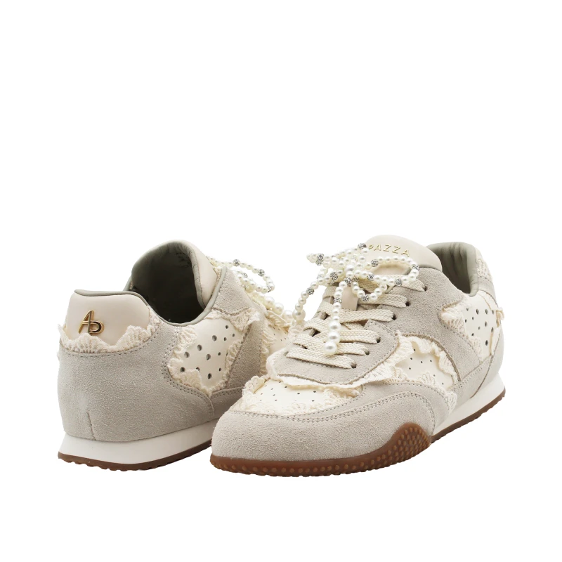 APEPAZZA - Sneakers crema con macrame' e perle - s6tulip01/per