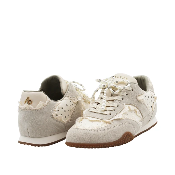 APEPAZZA - Sneakers crema con macrame' e perle - s6tulip01/per