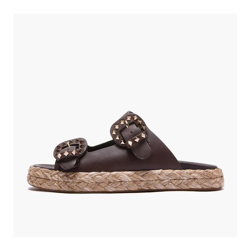 EMANUELLE VEE - Ciabatte marroni con 2 fibbie borchiate -