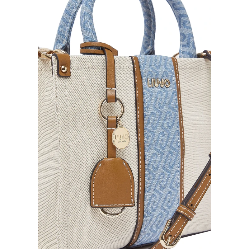LIU JO - Borsa beige e jeans in tessuto con manici -