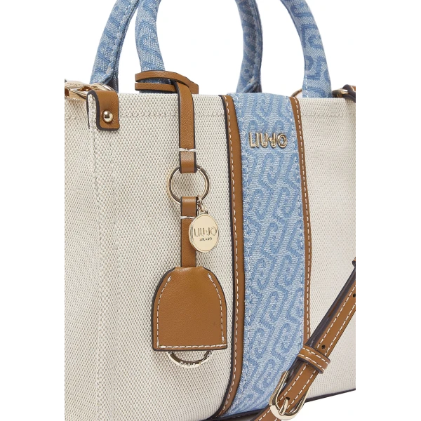 LIU JO - Borsa beige e jeans in tessuto con manici -