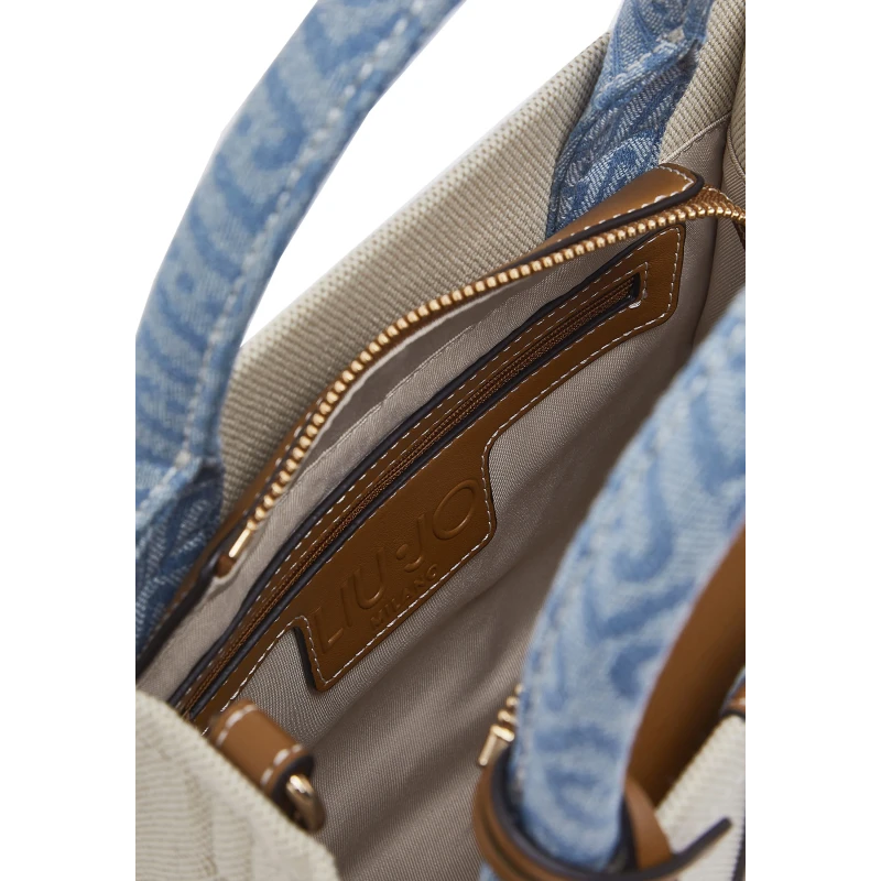 LIU JO - Borsa beige e jeans in tessuto con manici -
