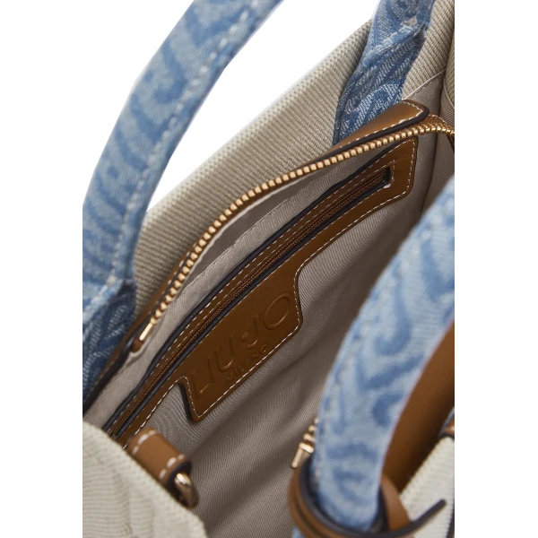 LIU JO - Borsa beige e jeans in tessuto con manici -