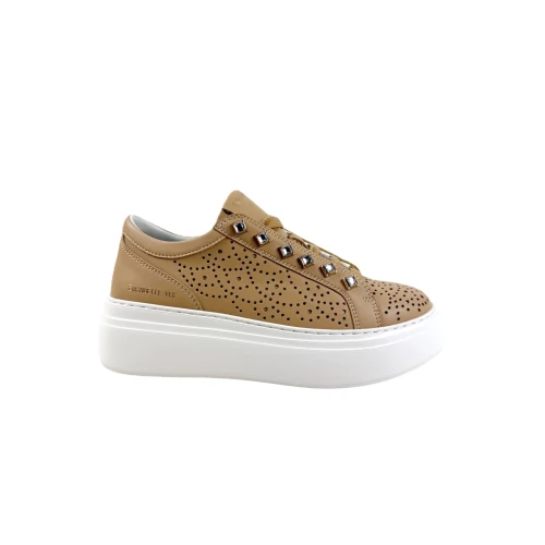 EMANUELLE VEE - Sneakers beige traforata e strass -