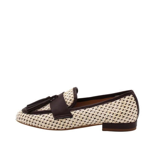 NACREE - Mocassino in raffia con nappine - 918k045