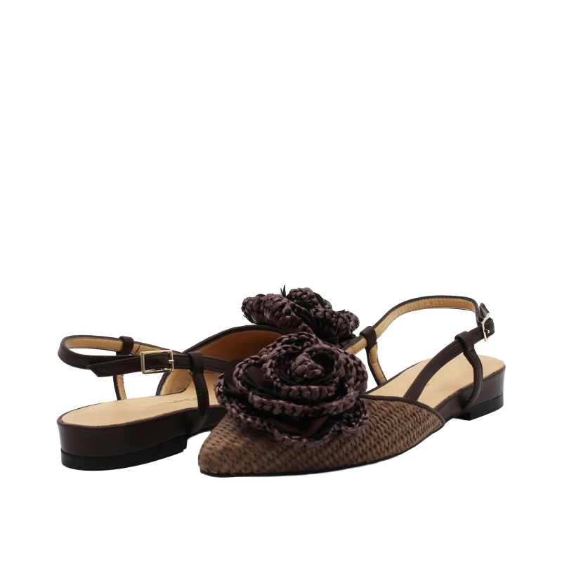 NACREE - Decollete slingback raffia marrone - 1703006