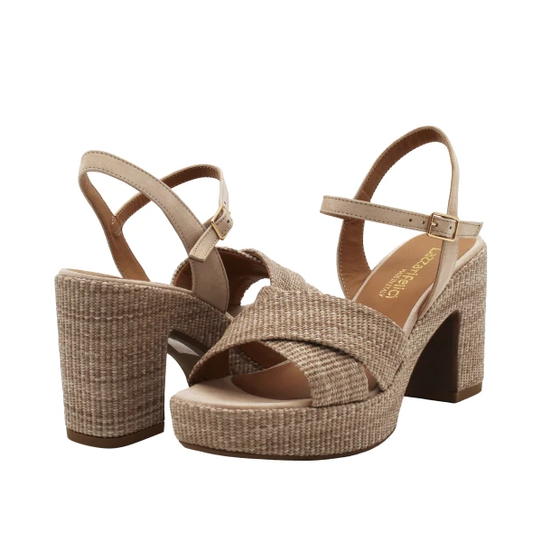LAZZARIFELICI - Sandalo beige in raffia con plateau - 2150/vera
