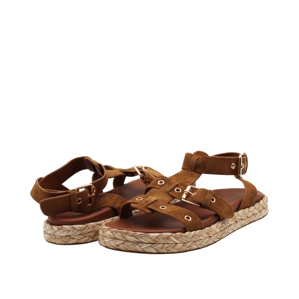 EMANUELLE VEE - Sandalo cuoio con borchie - 461m-207-25-p011