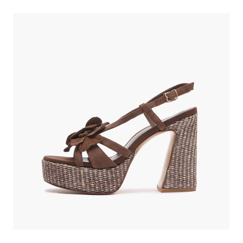 EMANUELLE VEE - Sandalo marrone con plateau - 461m-200-12-p002