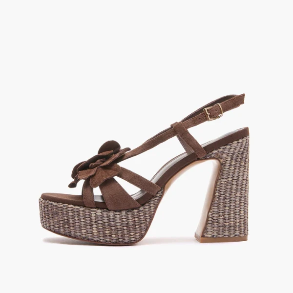 EMANUELLE VEE - Sandalo marrone con plateau - 461m-200-12-p002