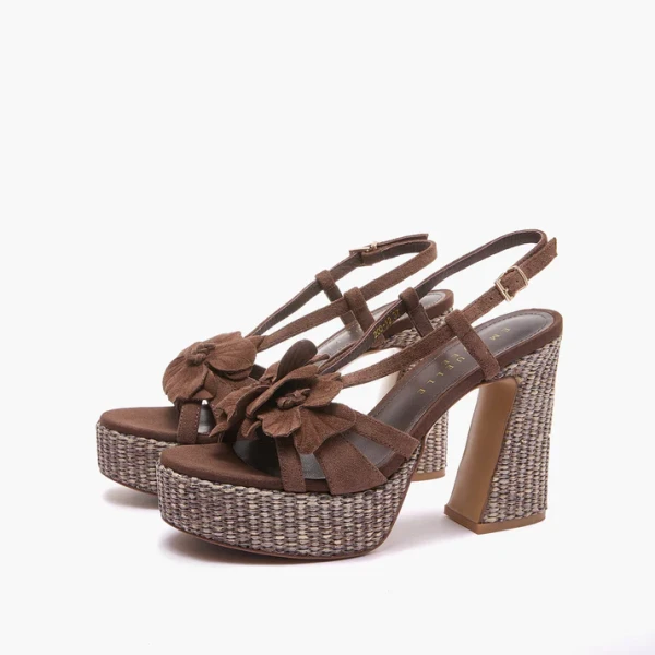 EMANUELLE VEE - Sandalo marrone con plateau - 461m-200-12-p002