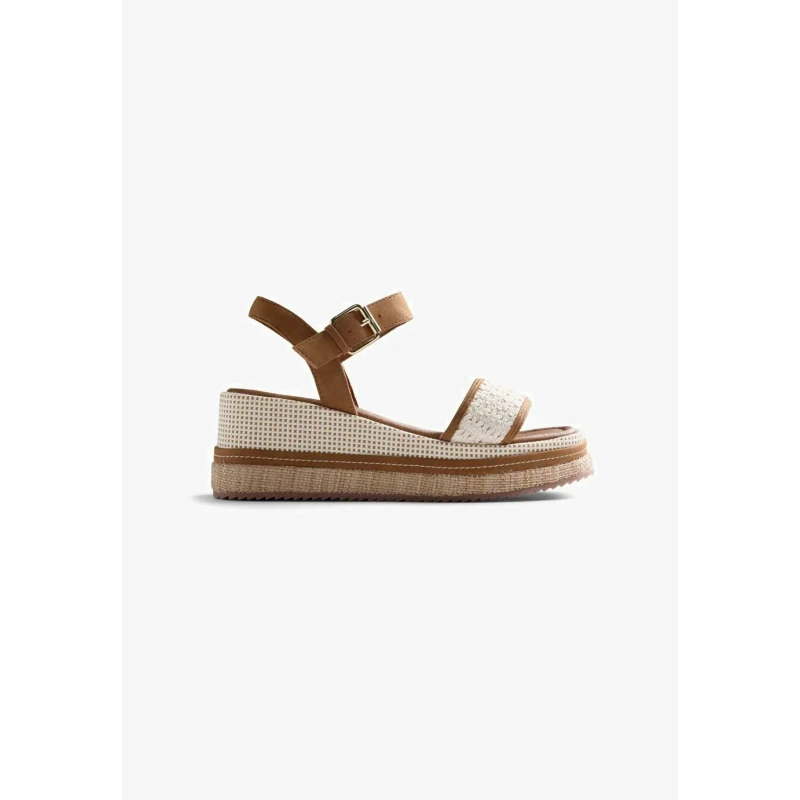 GIOSEPPO - Sandalo beige e cuoio in raffia - 79236