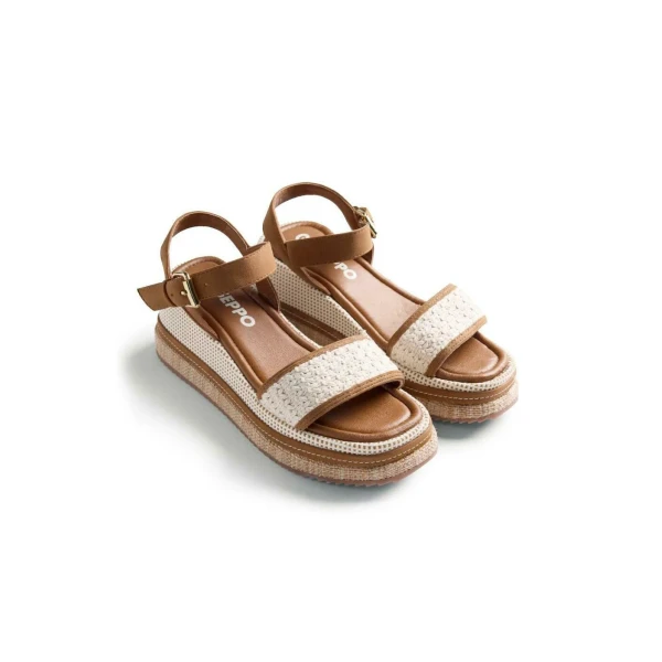GIOSEPPO - Sandalo beige e cuoio in raffia - 79236