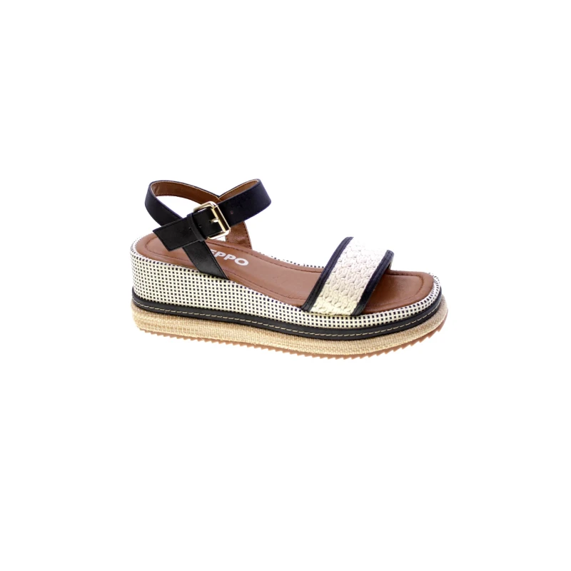 GIOSEPPO - Sandalo nero e beige in raffia - 79236