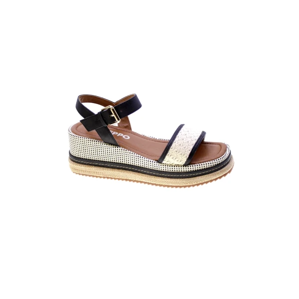 GIOSEPPO - Sandalo nero e beige in raffia - 79236