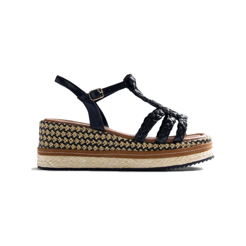 GIOSEPPO - Sandalo nero e beige in raffia - 78112