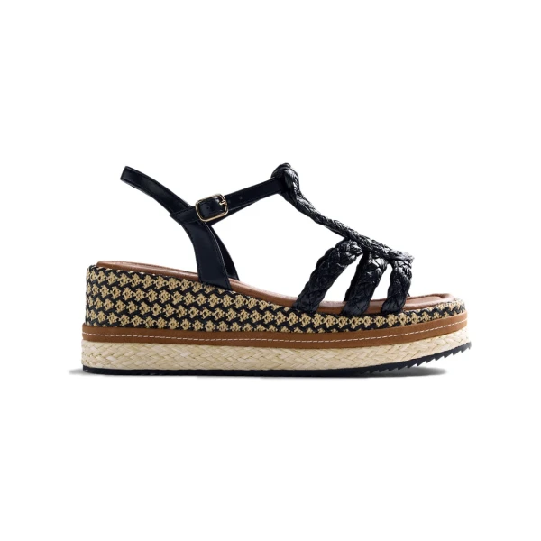 GIOSEPPO - Sandalo nero e beige in raffia - 78112