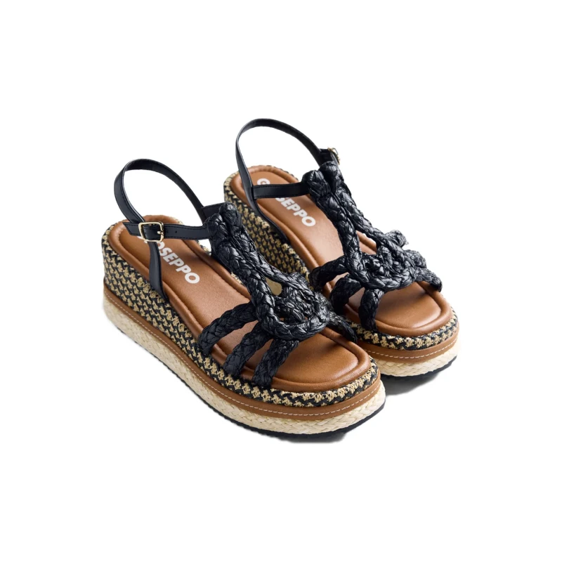 GIOSEPPO - Sandalo nero e beige in raffia - 78112