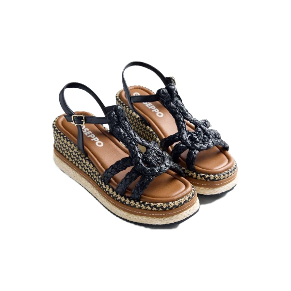 GIOSEPPO - Sandalo nero e beige in raffia - 78112