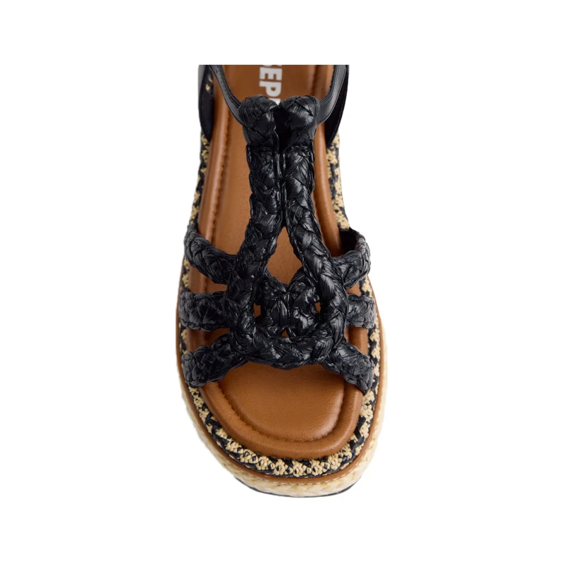 GIOSEPPO - Sandalo nero e beige in raffia - 78112