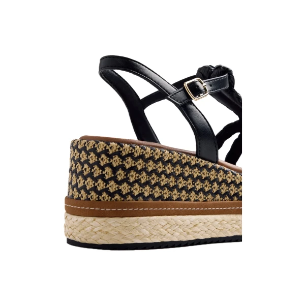 GIOSEPPO - Sandalo nero e beige in raffia - 78112