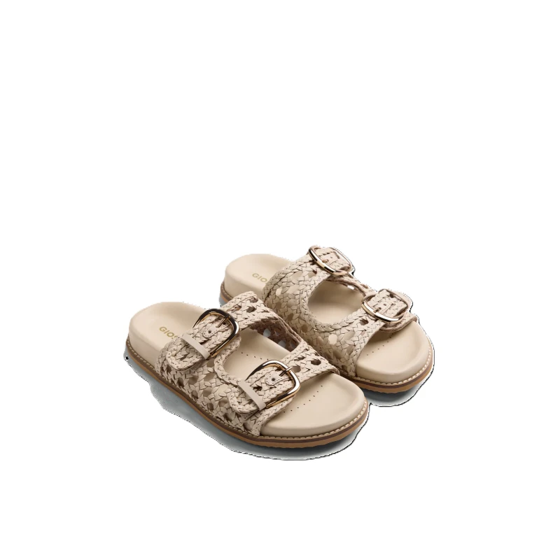GIOSEPPO - Ciabatta in pelle intrecciata beige - 
