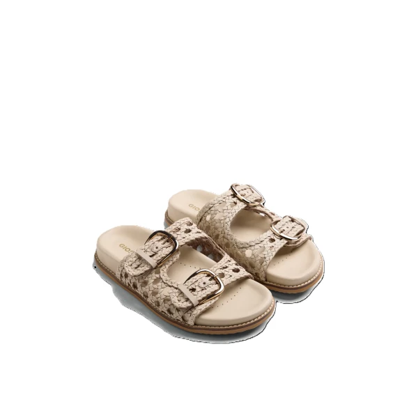 GIOSEPPO - Ciabatta in pelle intrecciata beige - 