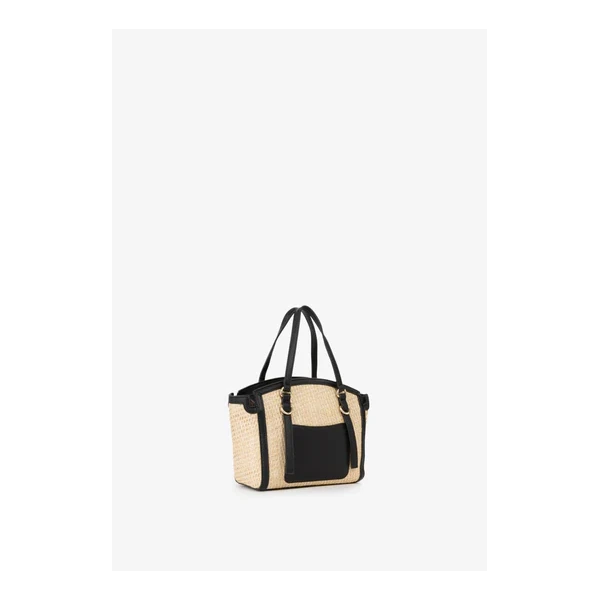 VALENTINO - Borsa beige e nera in raffia - vbs9r904