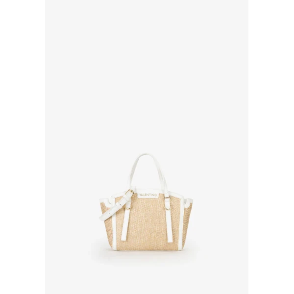 VALENTINO - Borsa beige e bianca in raffia - vbs9r904