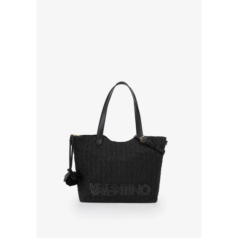VALENTINO - Borsa shopping in raffia nera - vbs7gg01pag