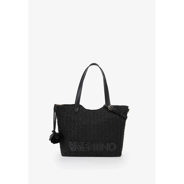 VALENTINO - Borsa shopping in raffia nera - vbs7gg01pag