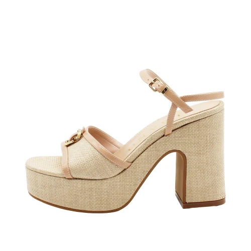 ALBANO - Sandalo beige in raffia con plateau - 5574
