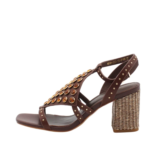 EMANUELLE VEE - Sandalo marrone con pietre - 461m-203-15-p146