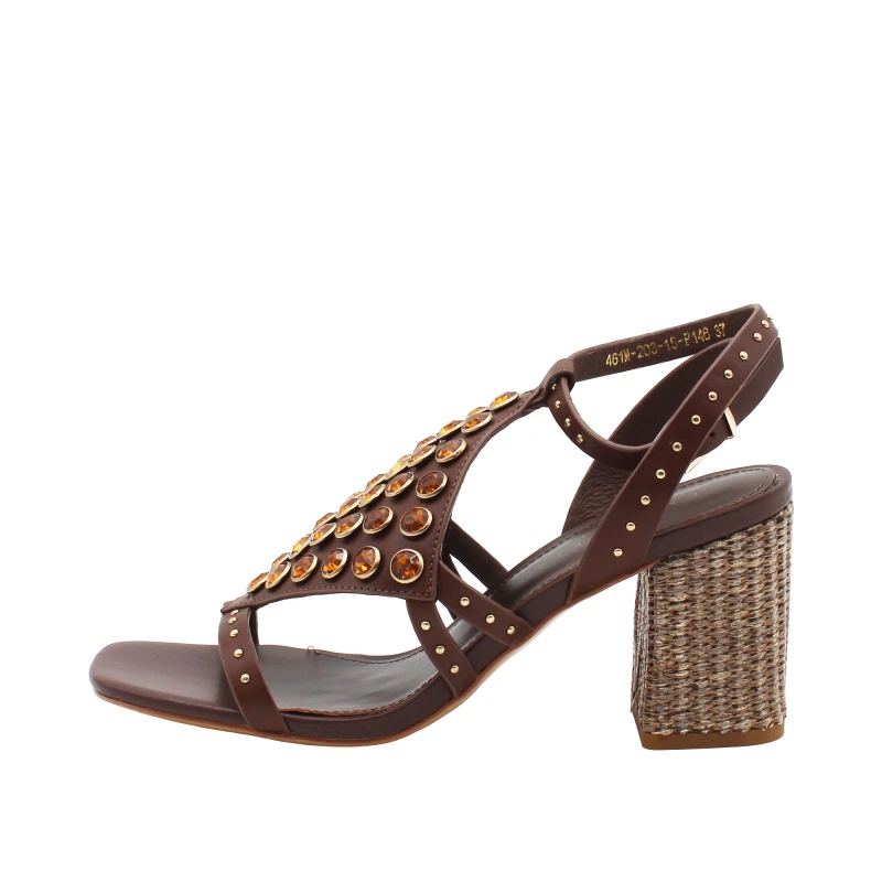 EMANUELLE VEE - Sandalo marrone con pietre - 461m-203-15-p146