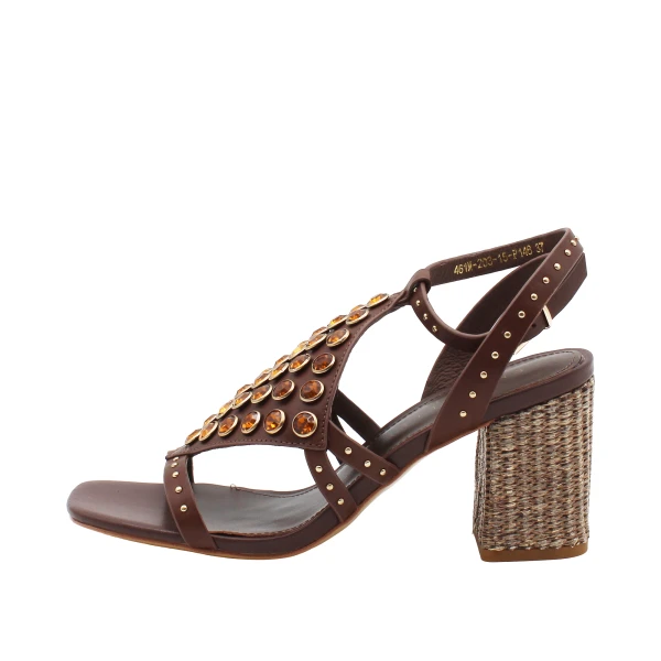 EMANUELLE VEE - Sandalo marrone con pietre - 461m-203-15-p146
