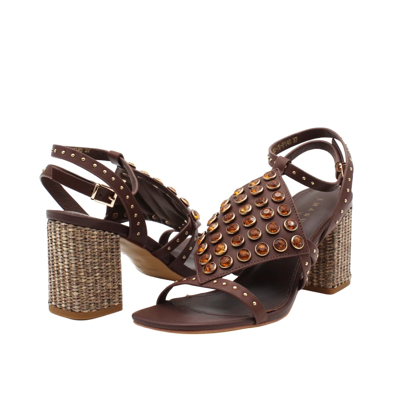 EMANUELLE VEE - Sandalo marrone con pietre - 461m-203-15-p146