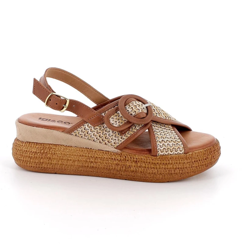 IGI&CO - Sandalo marrone in raffia con zeppa - 1187611