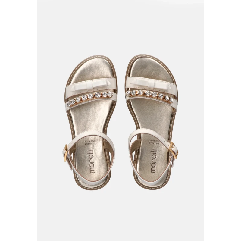 MORELLI - Sandalo bianco con fiocco e strass -