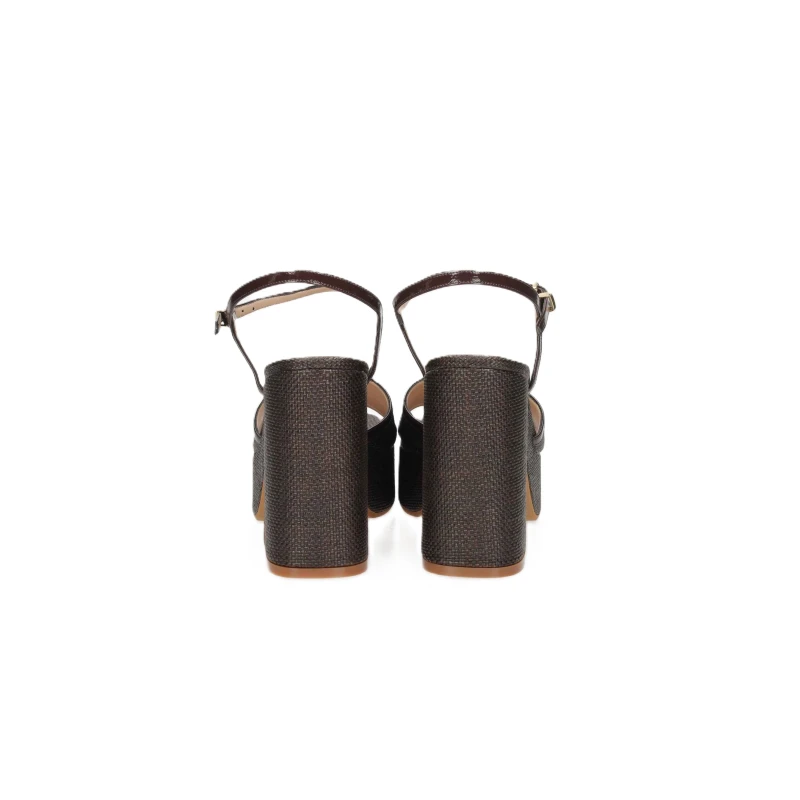 ALBANO - Sandalo marrone in raffia con plateau - 5574