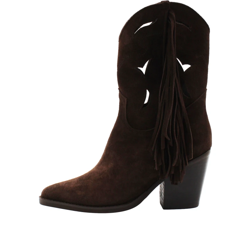 TSAKIRIS-MALLAS - Stivale texano marrone con frange - 648