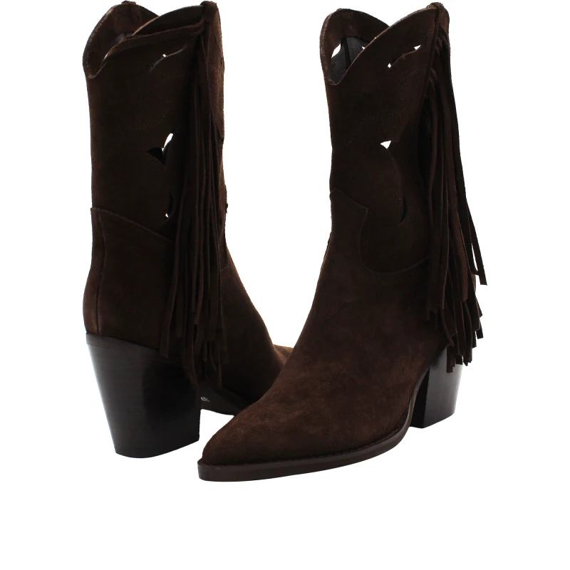 TSAKIRIS-MALLAS - Stivale texano marrone con frange - 648